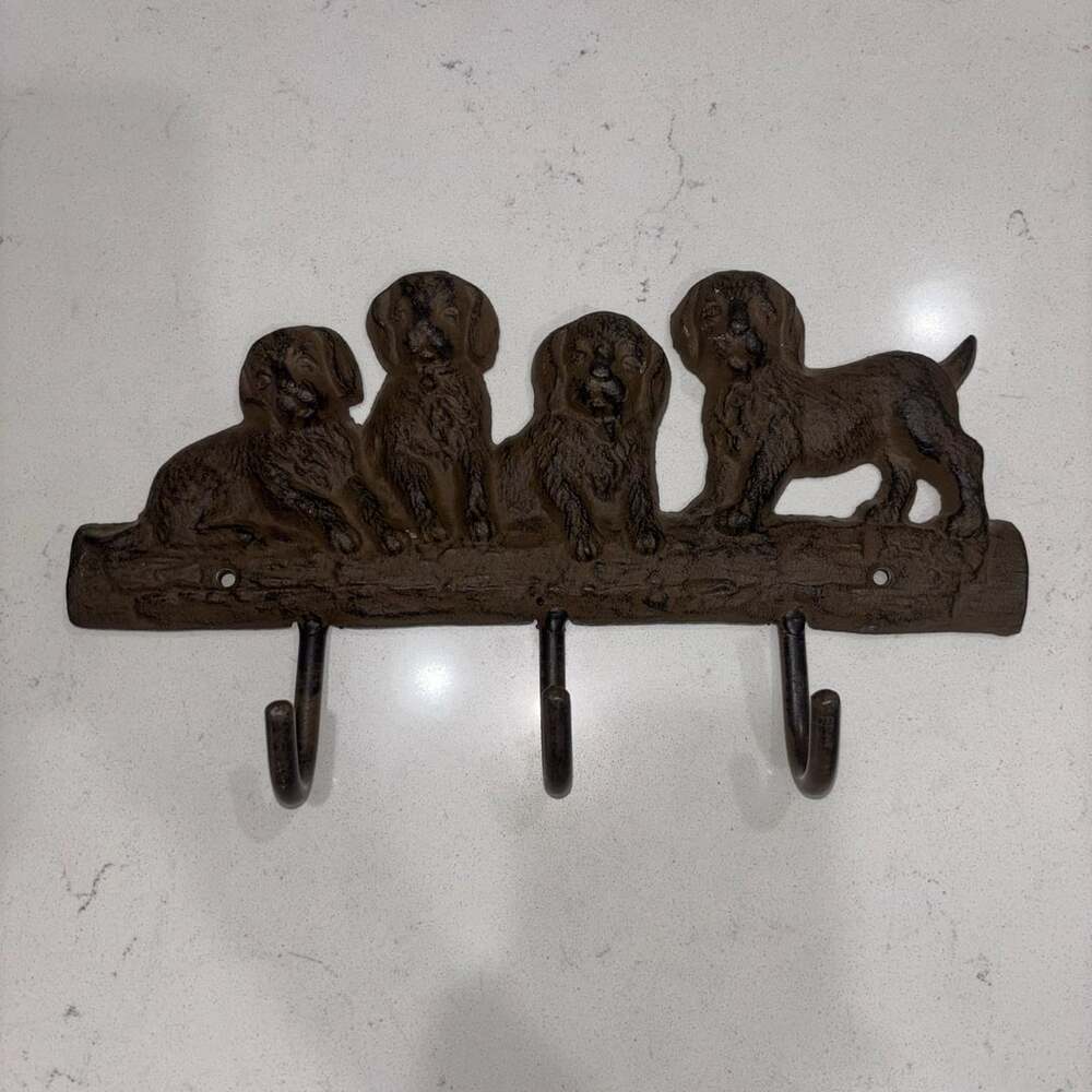 Vintage Cast Iron 4 Puppies Wall Mounted Key and Coat Hook Rack